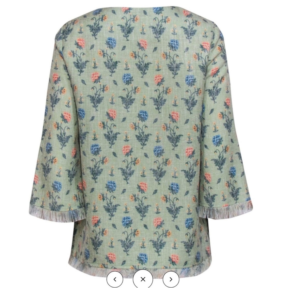 Tuckernuck Light Blue Floral Tweed Fringed Blouse - Picture 8 of 8
